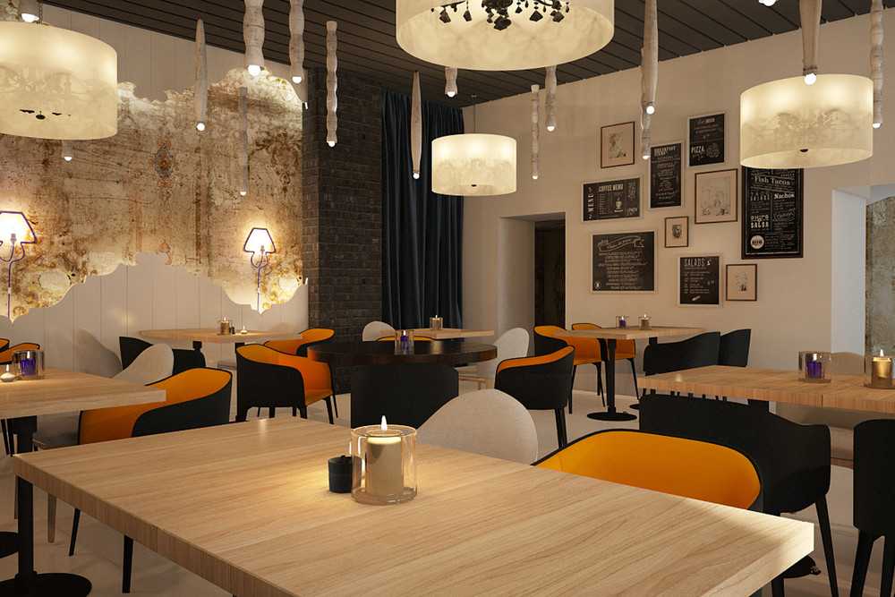 Интерьер кафе в современном стиле: дизайн, отделка стен и проекты оформления 
 - 56 фото