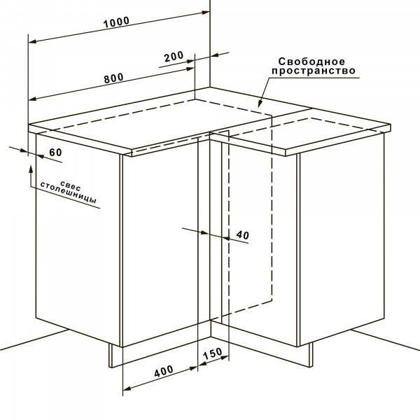 Кухонный шкаф угловой напольный чертеж